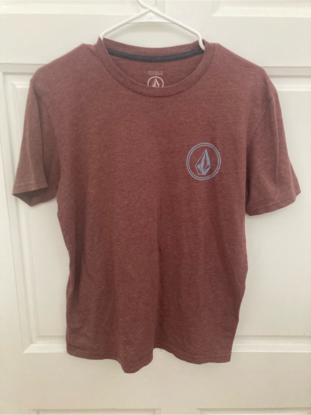 Volcom Maroon Heather Short Sleeve Tee with Light Blue Logo
